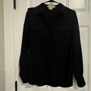 Blue Ice Black V-Neck Long Sleeve Blouse Size 6 Minimalist Workwear Top